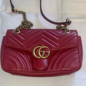 Gucci Red Quilted GG Marmont Shoulder Bag with Gold Hardware Large